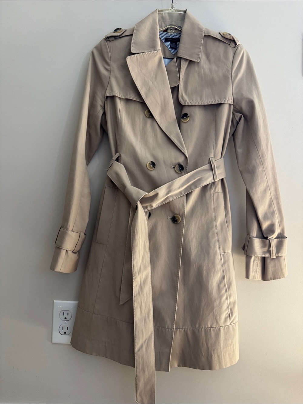 Tommy Hilfiger Khaki-Tone Double-Breasted Trench Coat